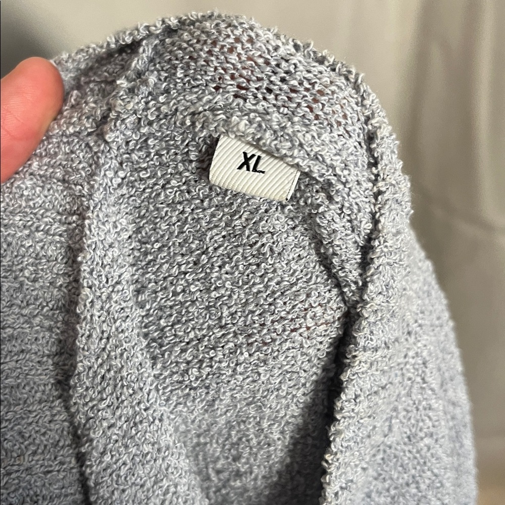 Mock Neck Raw Edge Drop Shoulder Side Button Sweater Gray Blue Size XL - Picture 3 of 4